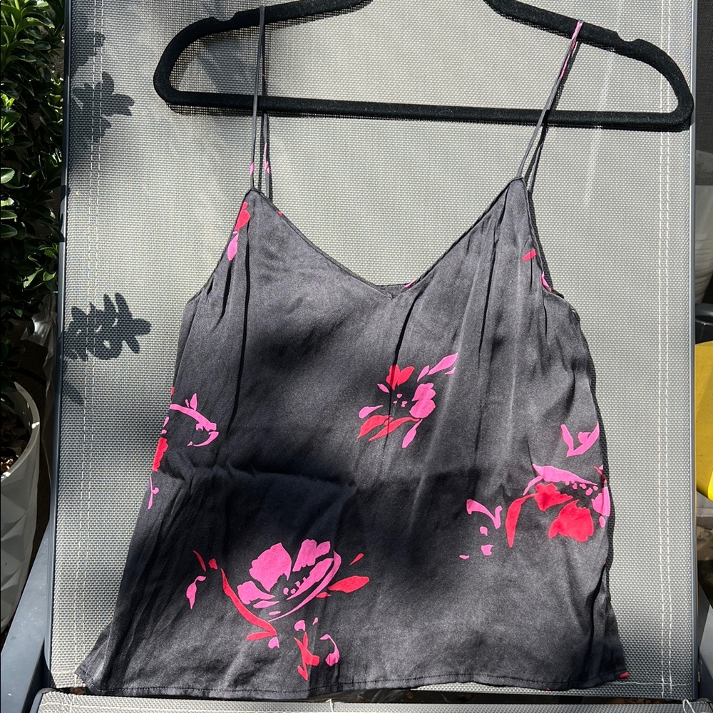 Ganni Black and Pink Floral Camisole